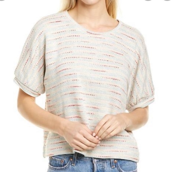 Madewell Tops - Madewell Textured Puff Sleeve rainbow multi-color stripe boxy Top tee J8